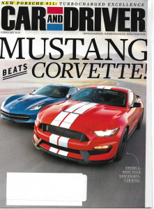 CAR & DRIVER 2016 FEB - MUSTANG v VETTE, PORSCHE 911 TURBO,'17 BENTLEY BENTAYGA